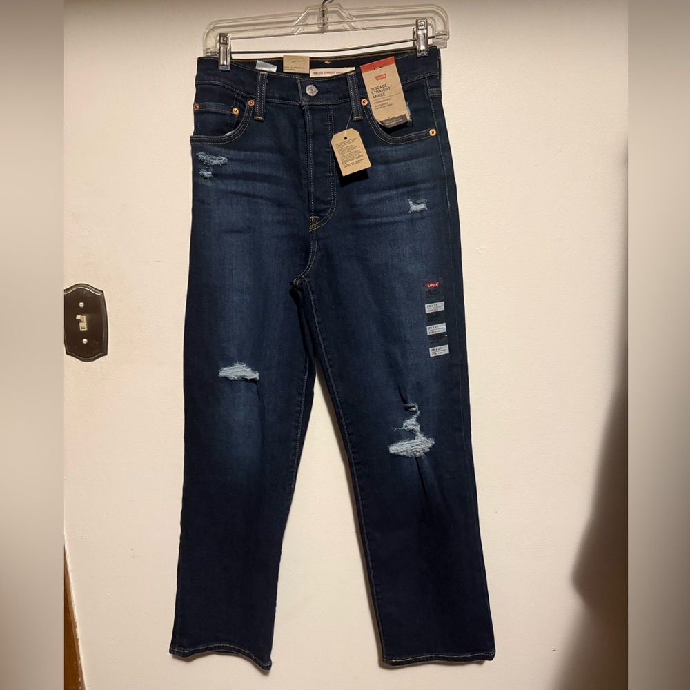 Levi's Womens Distressed High Rise Straight Jeans
